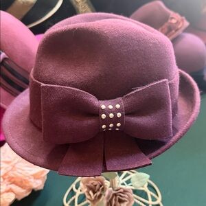Elegant Burgundy Women's fedora Hat with Bow by Cullinan